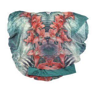 Halo Floral Print Women's Blouse Size Large Flowy Aqua Pink‎